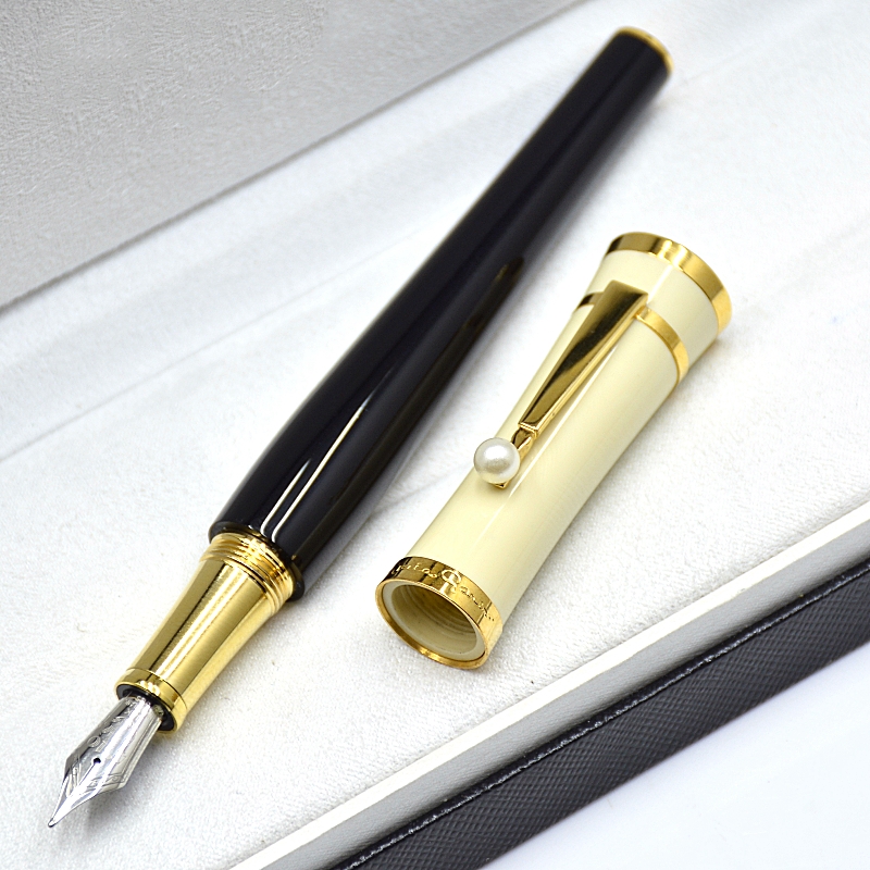 Fashion Goddess Greta Garbo Ballpoint Pen Rollerball Pen Black And White Resin Stationery Office School Writing Fountain Pens With Pearl Cap