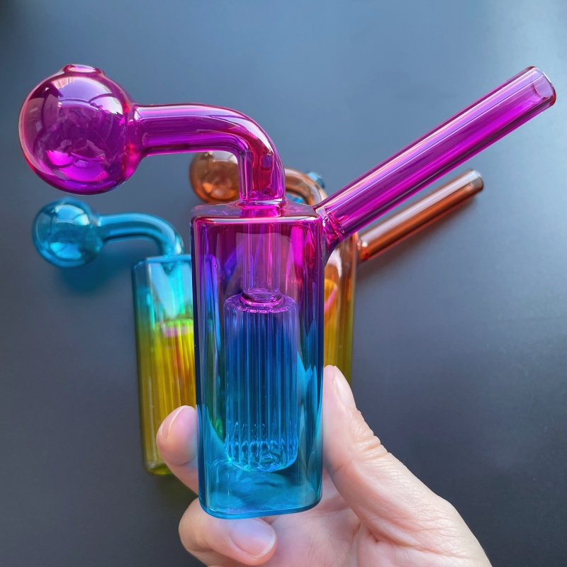 2PCS Glass Oil Burner Bubblers Pipes Bowl Straight Hand tube colorful Smoking glass pipe