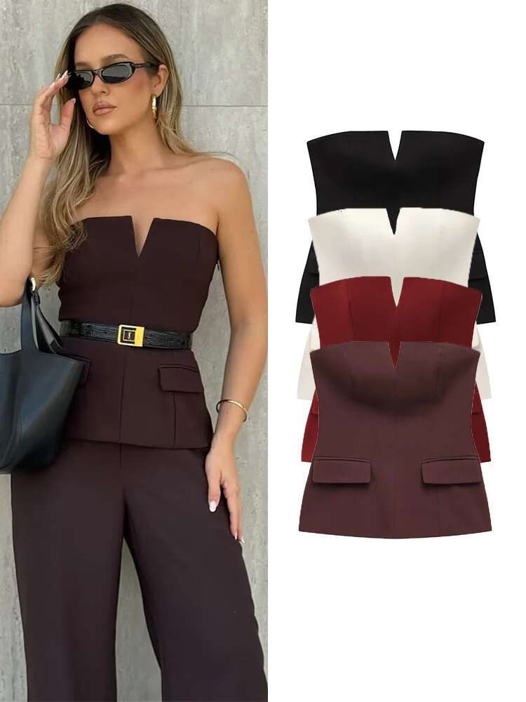 TFMLN Spring Summer Women Strapless Crop Basic Sleeveless Office Lady Trend Street Classic Solid Tube Tops