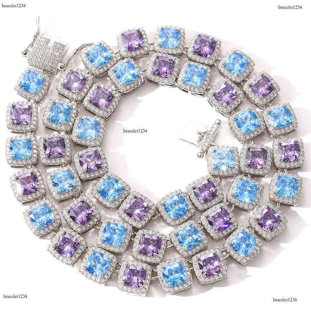 Designer Luxury 10mm square colored ice out VVS Moissamite rock Sugar tennis chain Hip Hop Men's Women's necklace Free delivery