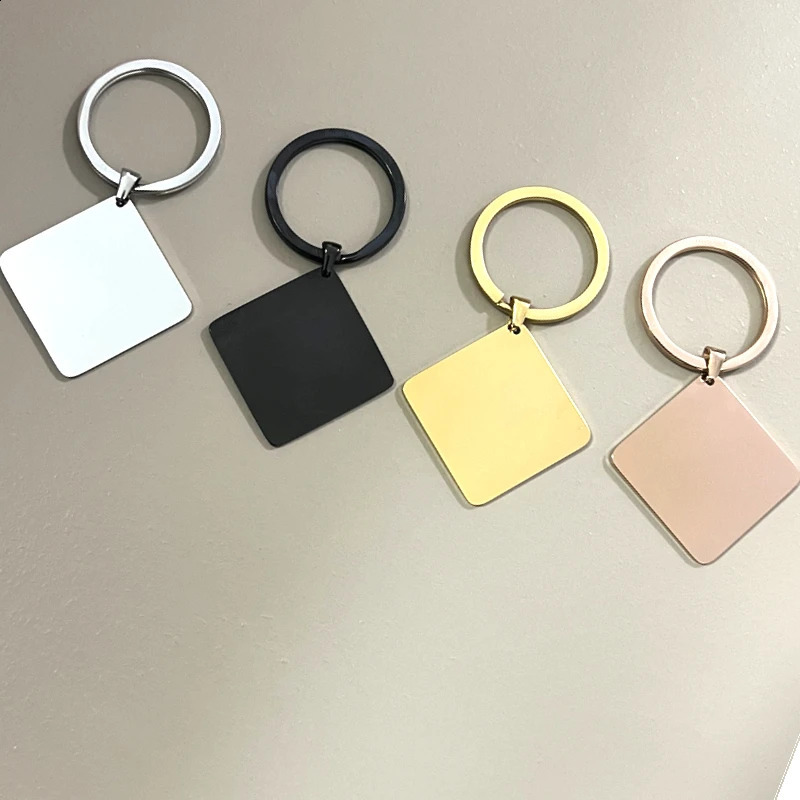 10 mirror polished 304 stainless steel blank square circular keychains with rings pet ID cards tags accessories 250418