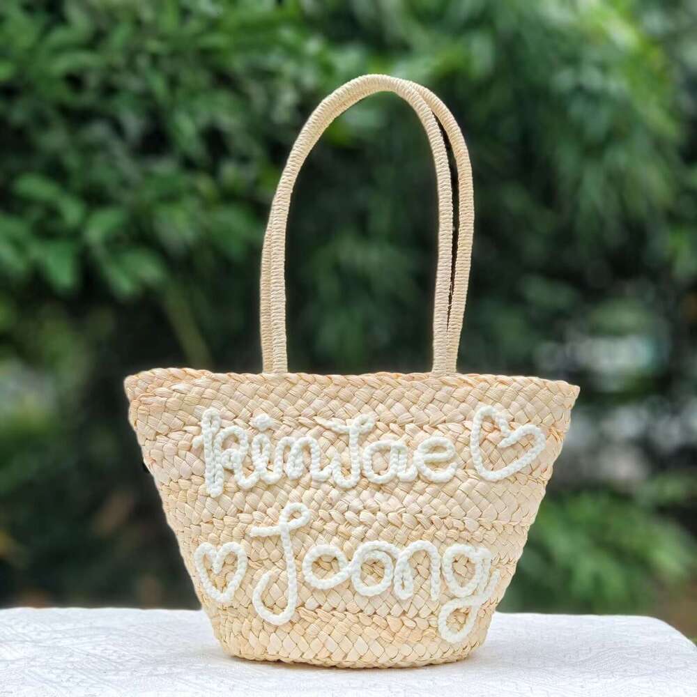 Ins Style Resort Beach Bag Nameable Letter New Ins Shoulder Grass Woven With Large Capacity Handheld Vacation Style Beach Bag KQ