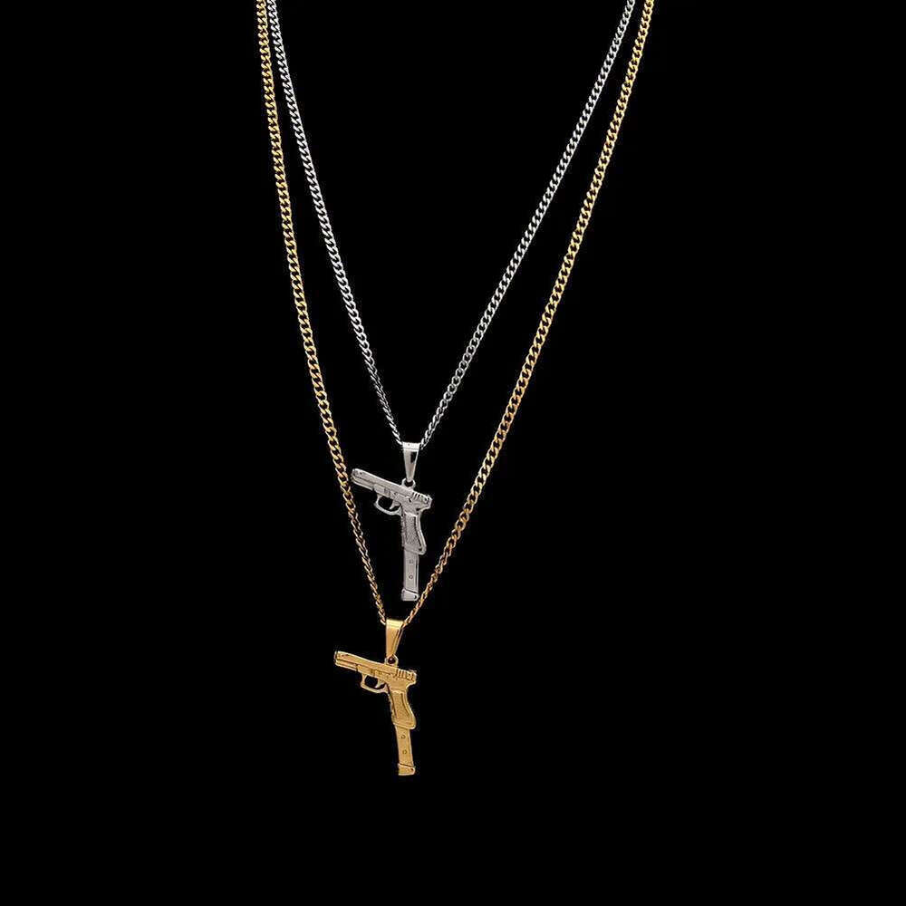 Gold Pistol Necklace Mens Necklaces Stainless Steel Gun Pendant Hip Hop Jewelry