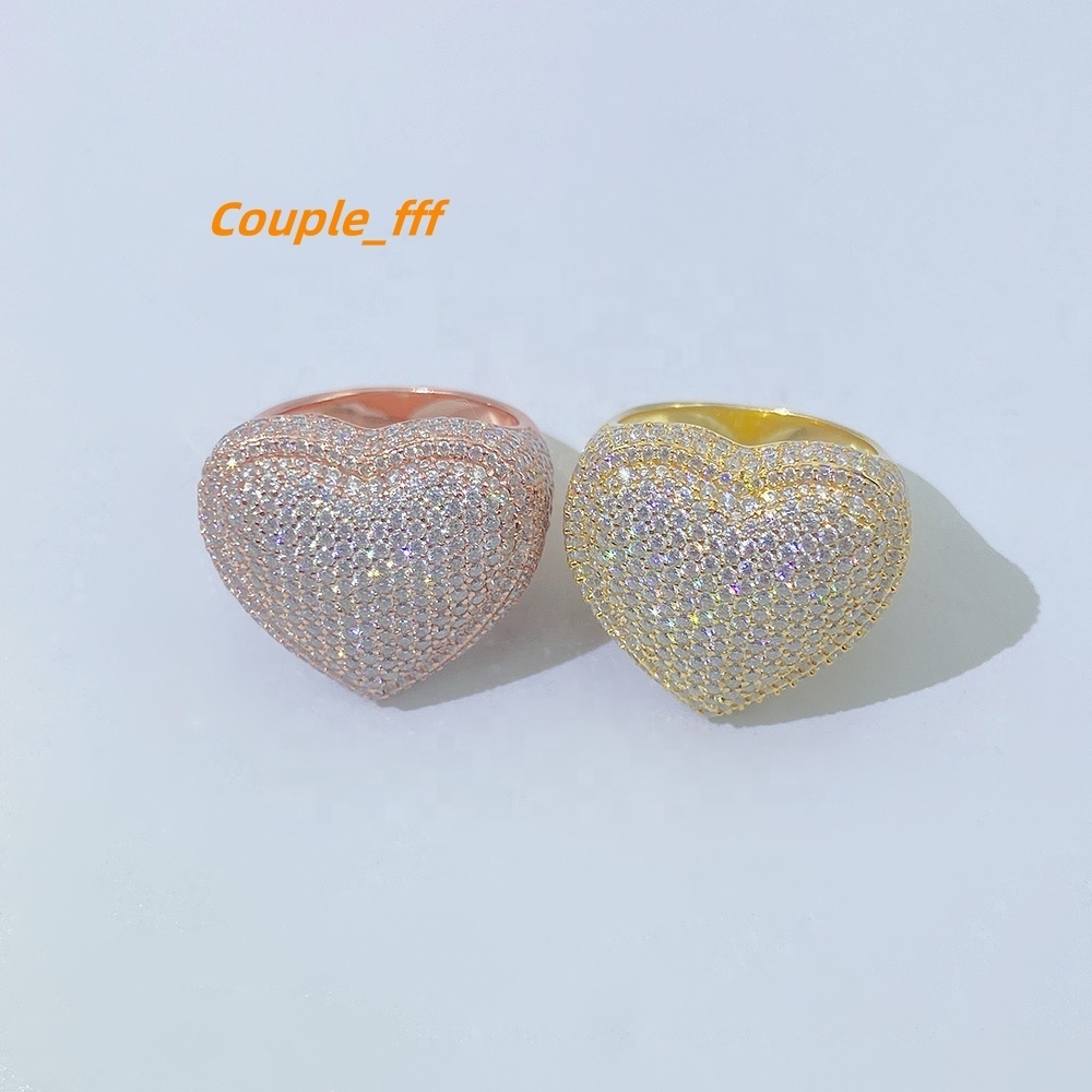 Fashion Fine Jewelry 925 Sterling Silver Heart Ring Iced Out Hip Hop Custom Silver Moissanite Ring