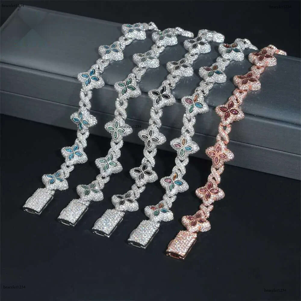 Hot Selg Colorful Hip Hop Iced Out Jewelry 15mm Sier Clover Cuban Moissanite Infinity k Bracelet for Men Free delivery