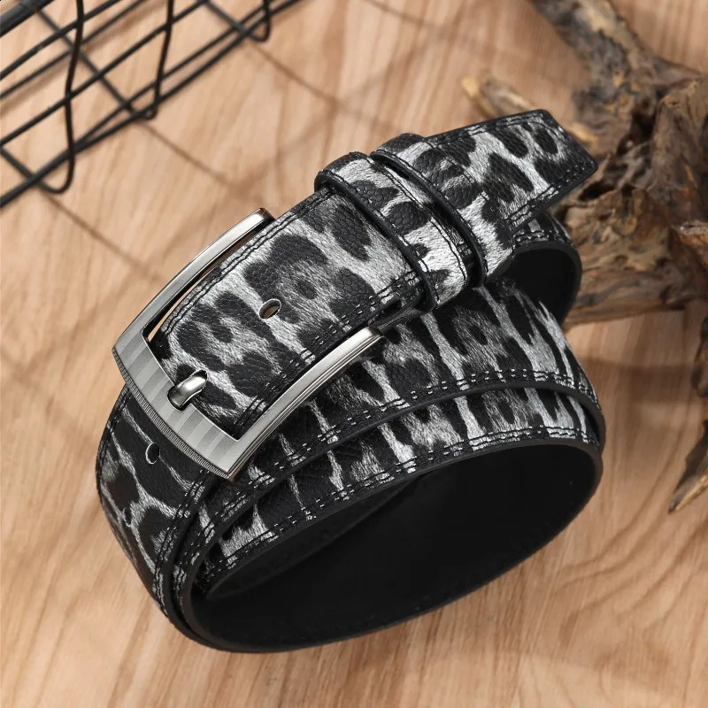 Mens Leopard Print Belt Fashion Personality Pin Buckle Belt Trend Jeans Accessories Vintage Belt 250423
