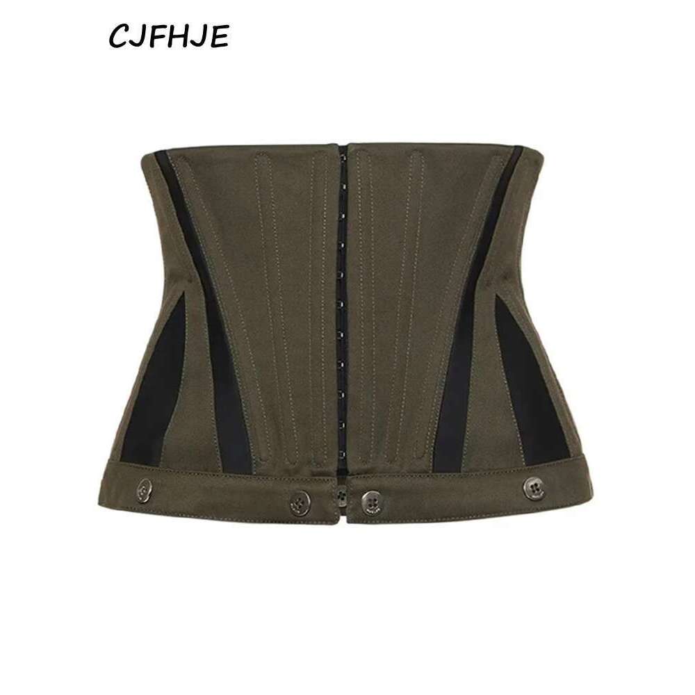 CJFHJE New Women Wide Leg Korean Fashion High Waist Two Piece Detachable Corset Boning Loose Fit Unisex Olive Cargo Pants