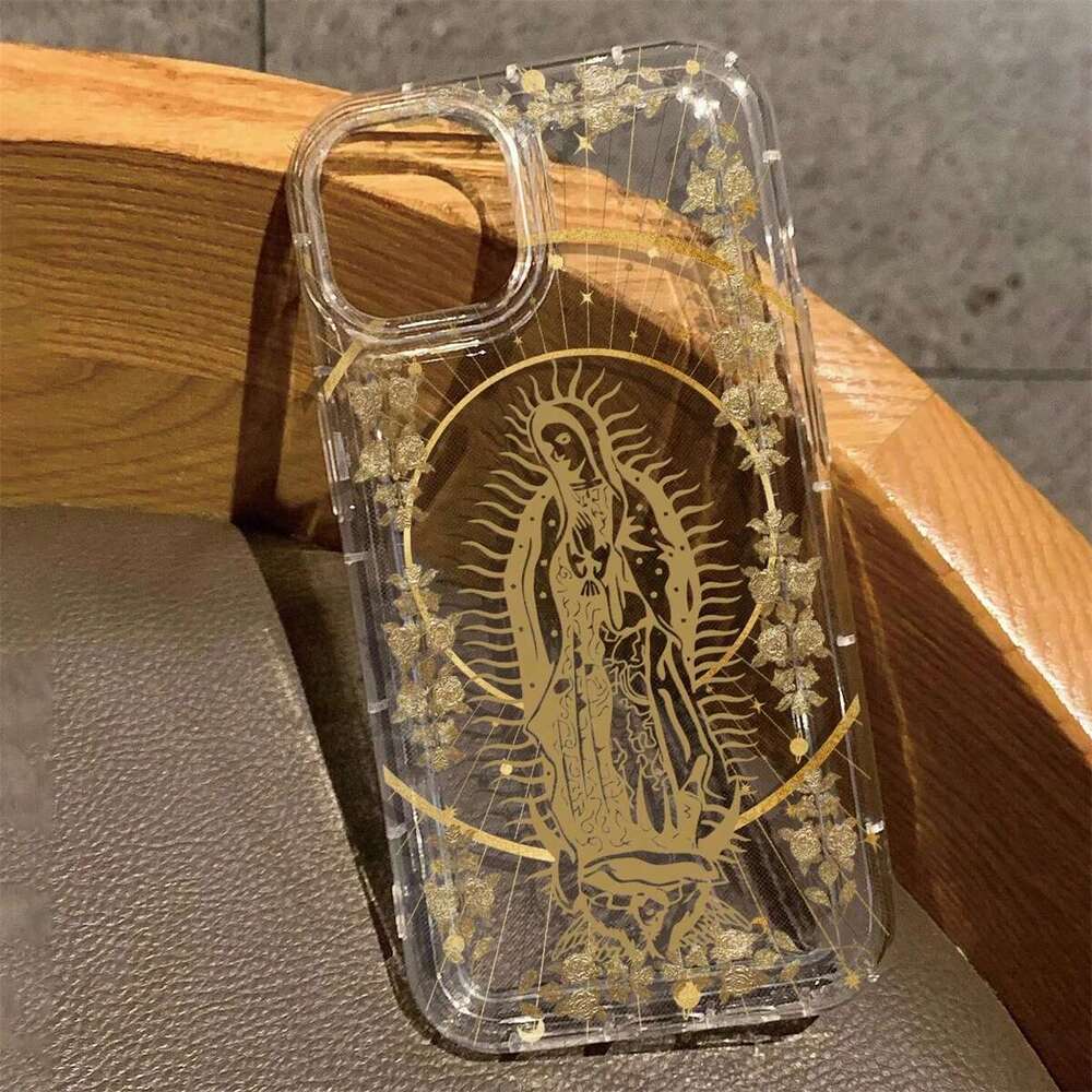 Aesthetic Golden Halo Virgin Mary Case For iPhone 16 11 13 12 Mini 14 Pro 15 Plus XR X XS Max 7 8 Se 3 Clear Protective Cases