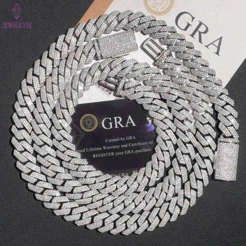 14mm 18-24inch Fine Jewelry Ice Out Flashing Mossanite Dia Necklace Sterling Sier VVS Moissanite Link Cuban Chain Bracelet