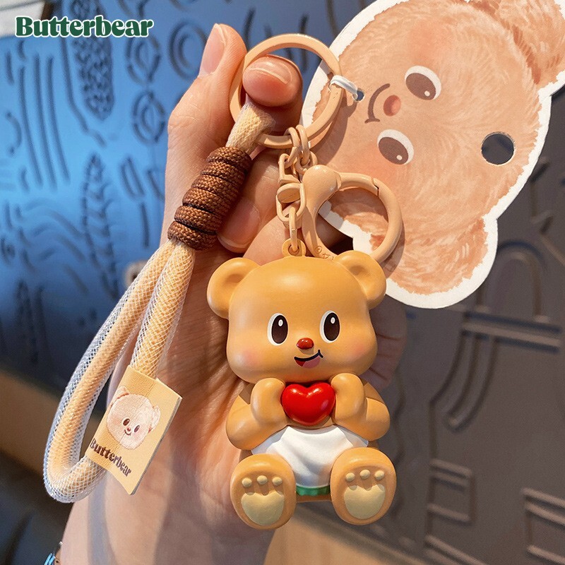 Cute Style Plush Ornament Genuine Trendy Butter Bear Keychain For Women Cute Cartoon Exquisite Doll Injection Molding Keychain Bag Pendant