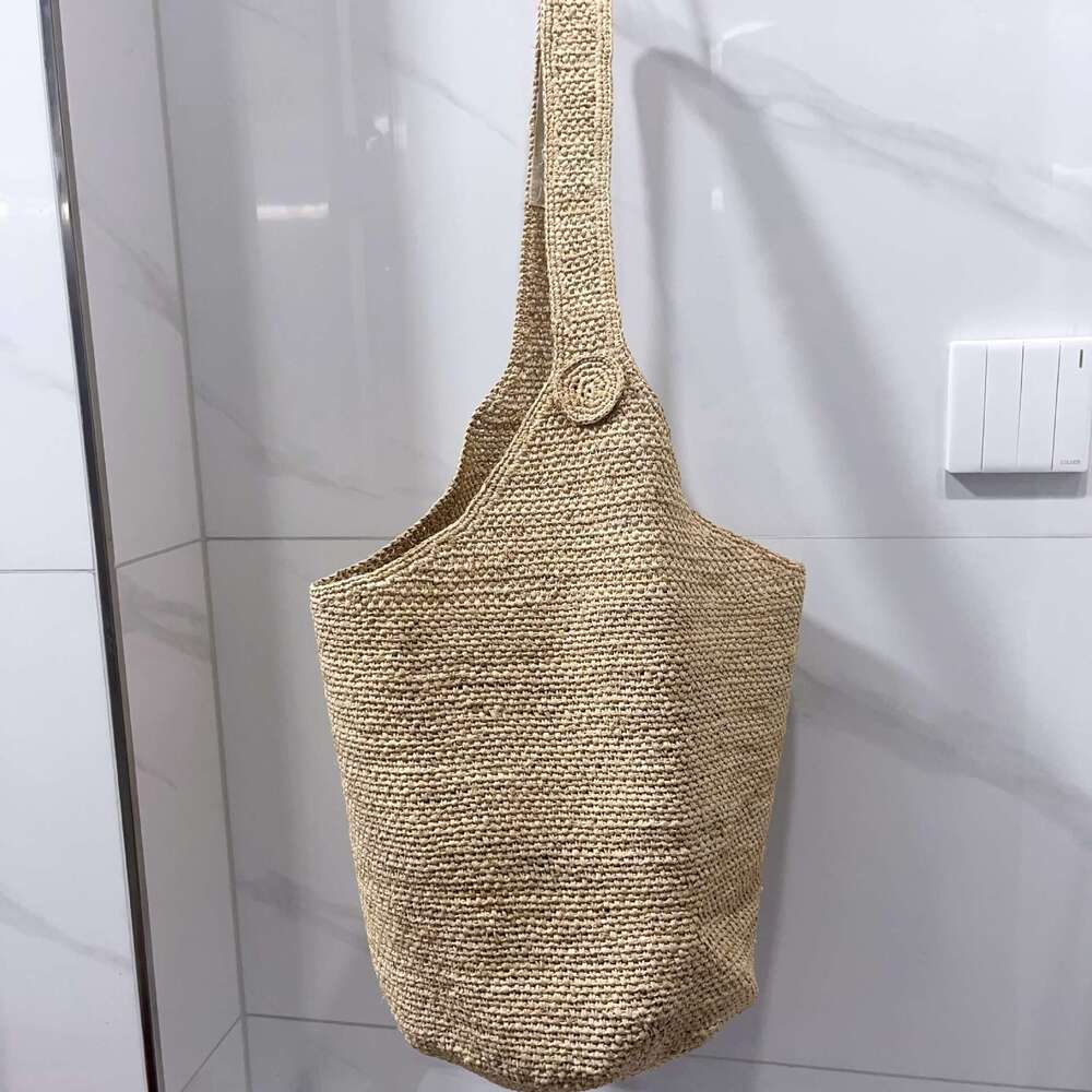 Ins Style Resort Beach Bag Summer Woven Bucket For Women Large Capacity Shoulder Bag Casual Fashionable Versatile Beach Vacation Tote Bag KQ4