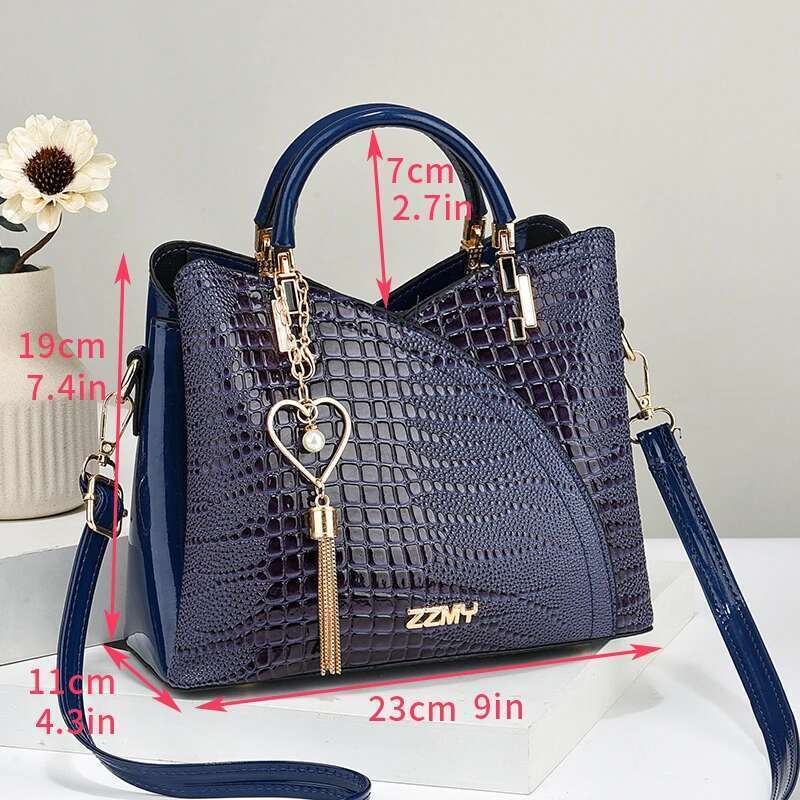 Crocodile Emed Handbag Casual Pu Leather Zippershoulder For Women Trendy Versatile High Qualitydaily Commuting Bag Bag