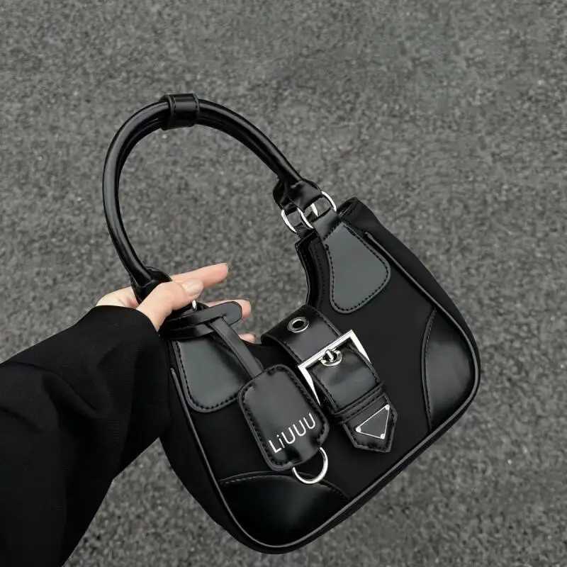 Fashion Hottie Shoulder Bag High Street Underarm Bag Casual Black PU Leather Clutch Wallet Y2K Motorcycle Womens HandbagXJ250422