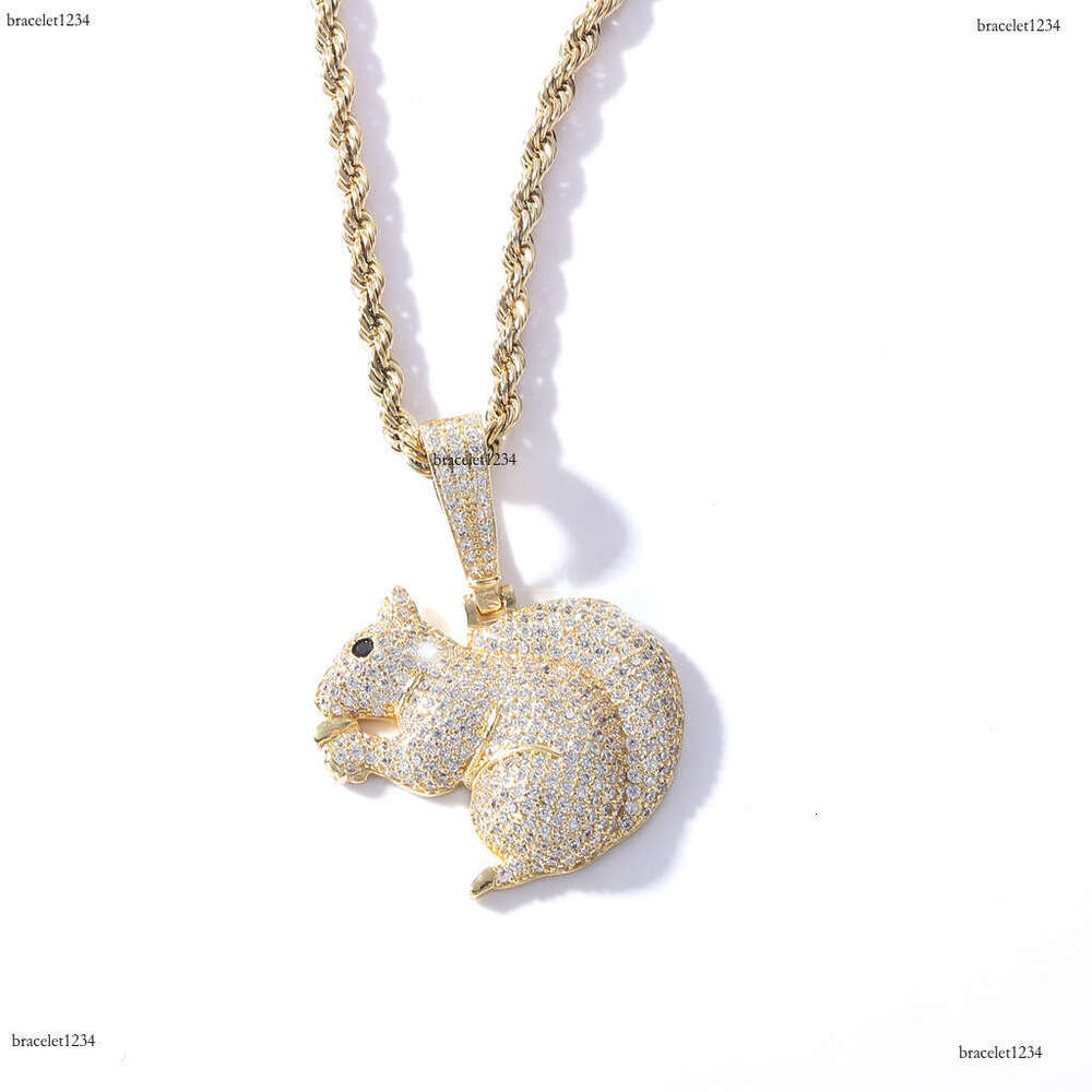 Luxury designer cartoon Squirrel Pendant Sterling silver ice out VVS Moissanite, Hip Hop necklace for men and women free shipping