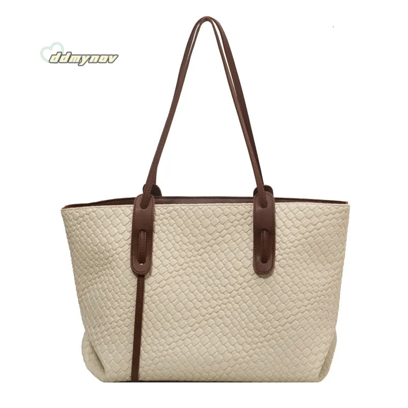 Woven Shoulder Bag: High-End Feel Large Capacity Faux Leather Tote Bag - Stylish Commuting and Retro Handbag for Women's 2025 Fashion ddmynov