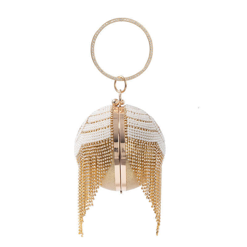 Spherical Pearl Rhinestone Tassel Banquet Small Bag, Fashionable Socialite Versatile Dress Handbag