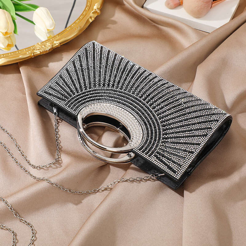Big Round Ring Handheld With Advanced Texture And Diamond Embedding, Sparkling Bride Dinner Bag, Party Fashion Small Square Bag