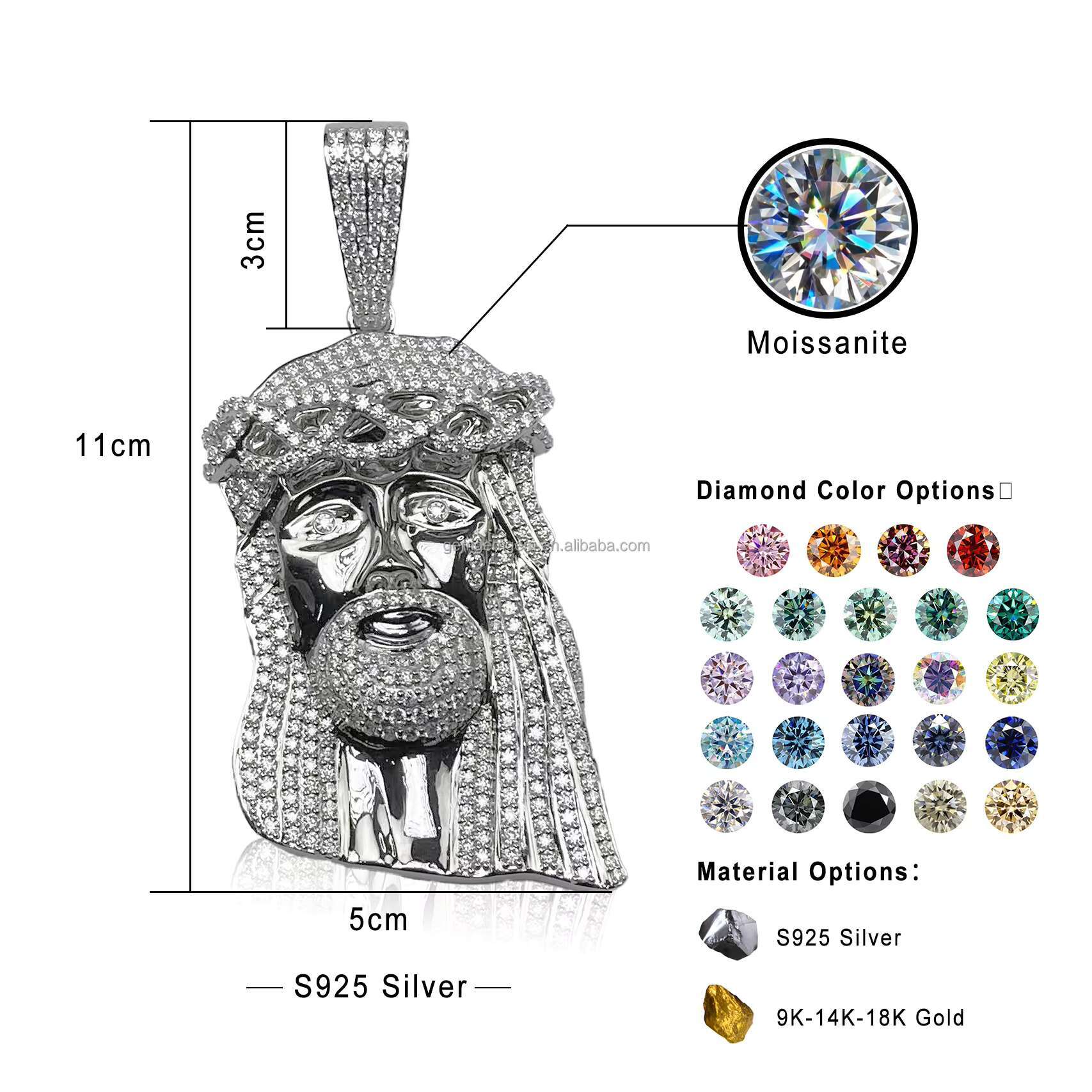 Linyin Custom Wholesale 925 Sterling Silver Jewelry Hip Hop Jesus Moissanite Pendant Necklace Stylish and Trendy