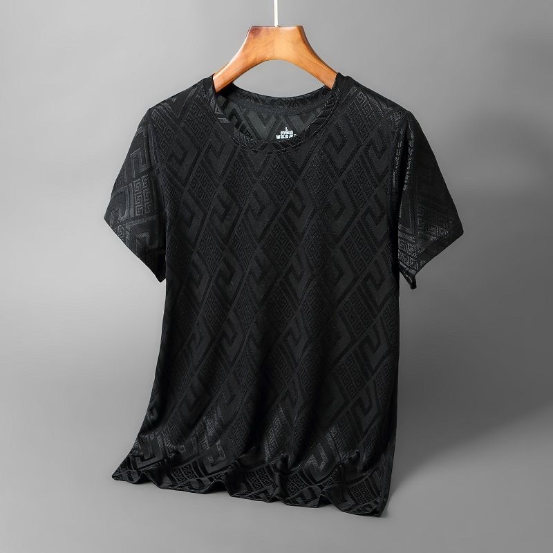 2025 New Short-sleeved Men's Ice Silk T-shirt Summer Trend 3D Jacquard Men's Quick-drying Half-Sleeve Round-neck Casual Top For Men
