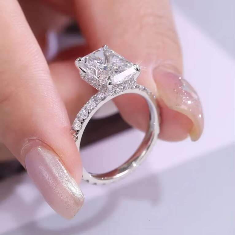 Custom Made 14K Pure Gold Moissanite Engagement Ring VVS Color D Clarity Emerald Cut Cushion Shaped Gemstone Fine Jewelry