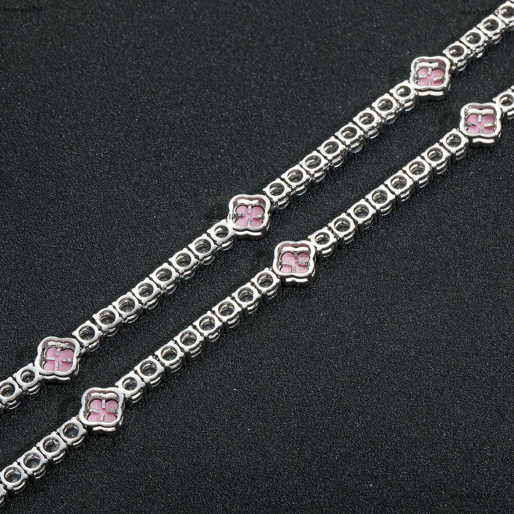 Luxury Hip hop Pink Clover set Ice out VVS Moissanite tennis bracelet Free delivery