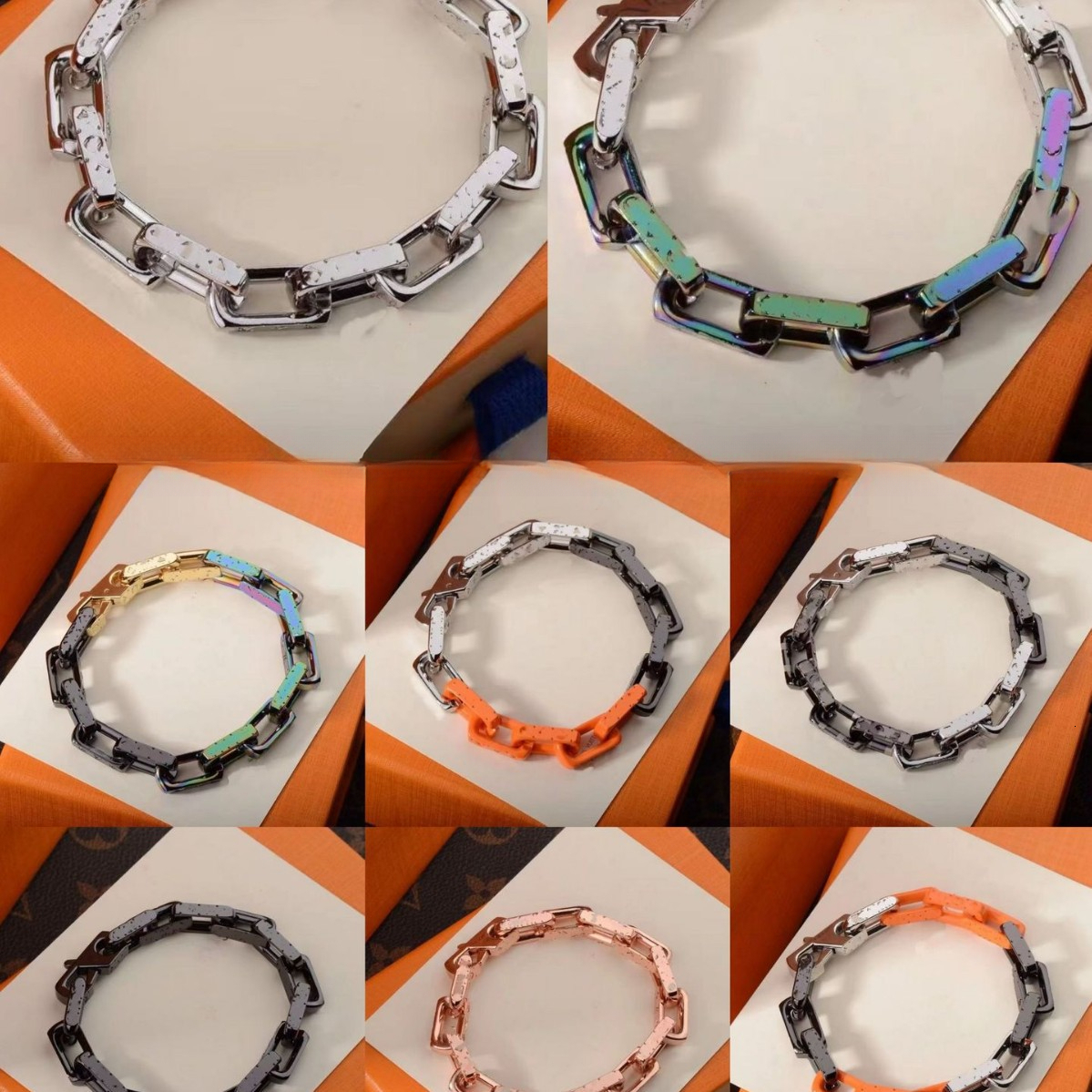 Luxury Designer High-end Bamboo Section Quenching Cuban Bracelet Titanium Steel Vintage Hip-hop Couple Series Color Matching Splicing Factory Direct S