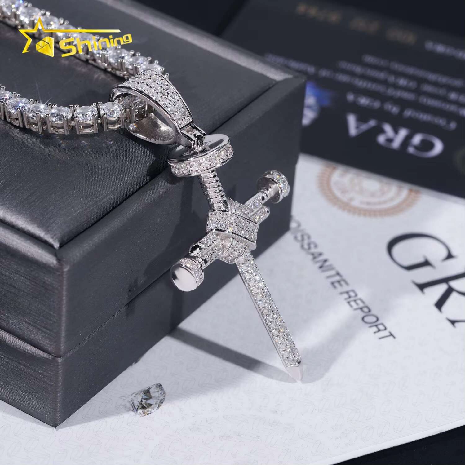 Pass Diamond Tester 925 Silver High Quality Iced Out Hip Hop VVS Moissanite Cross Pendant for Tennis Chain