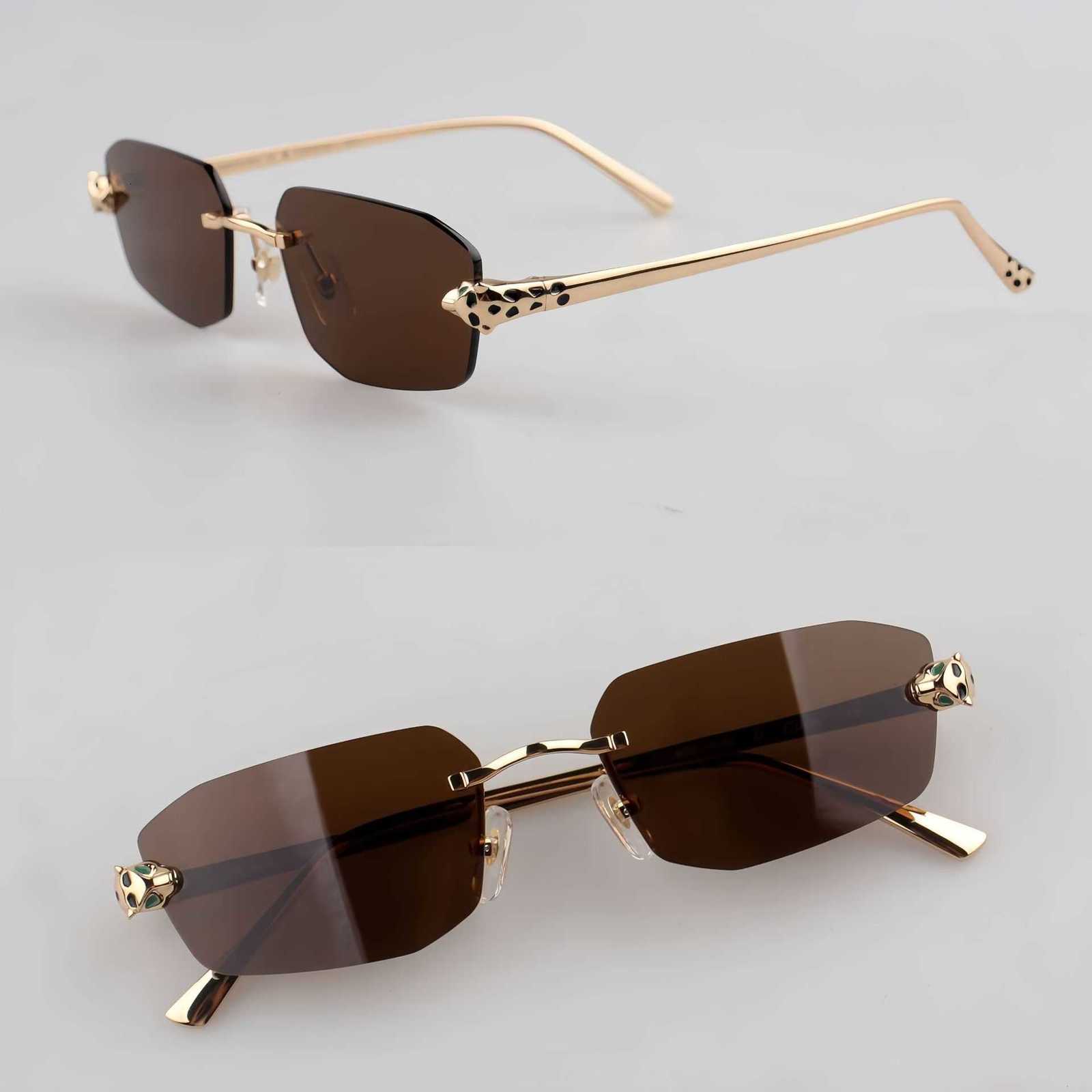 Luxury designer classic sunglasses Top quality Leopard Head CT0474 Pure Titanium Ultra-light Frameless Business Men and Women Casual UV Protection CanWVF4