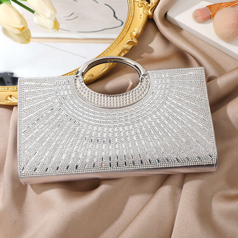 Big Round Ring Handheld With Advanced Texture And Diamond Embedding, Sparkling Bride Dinner Bag, Party Fashion Small Square Bag
