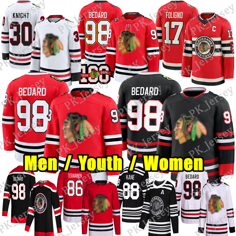 #98 ConnorS Bedard chicago hockey jersey blackhawksS jersey #55 Artyom Levshunov Frank Nazar Spencer Knight Teuvo Teravainen Frondell Jason Dickinson jerseys