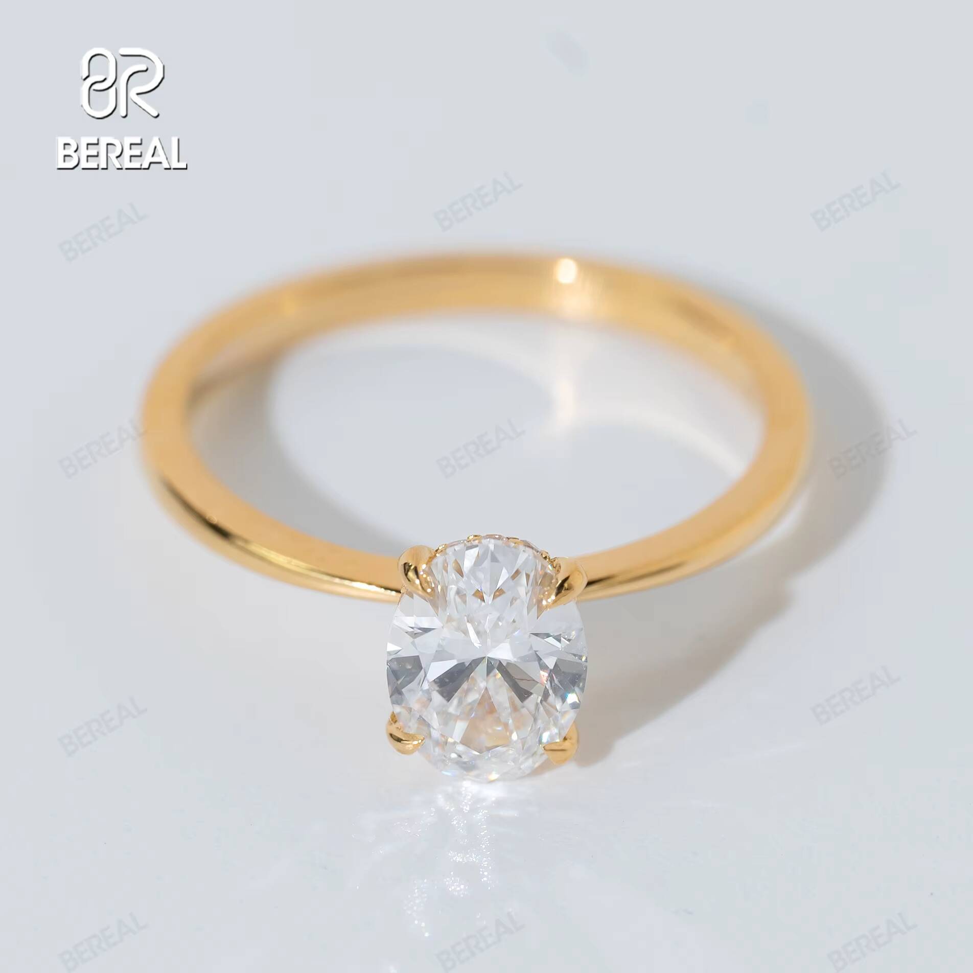 Custom Oval Cut Vvs Lab Grown Diamond Engagement Ring High Quality Yellow Gold 925 Sterling Silver Ring Women Jewelry