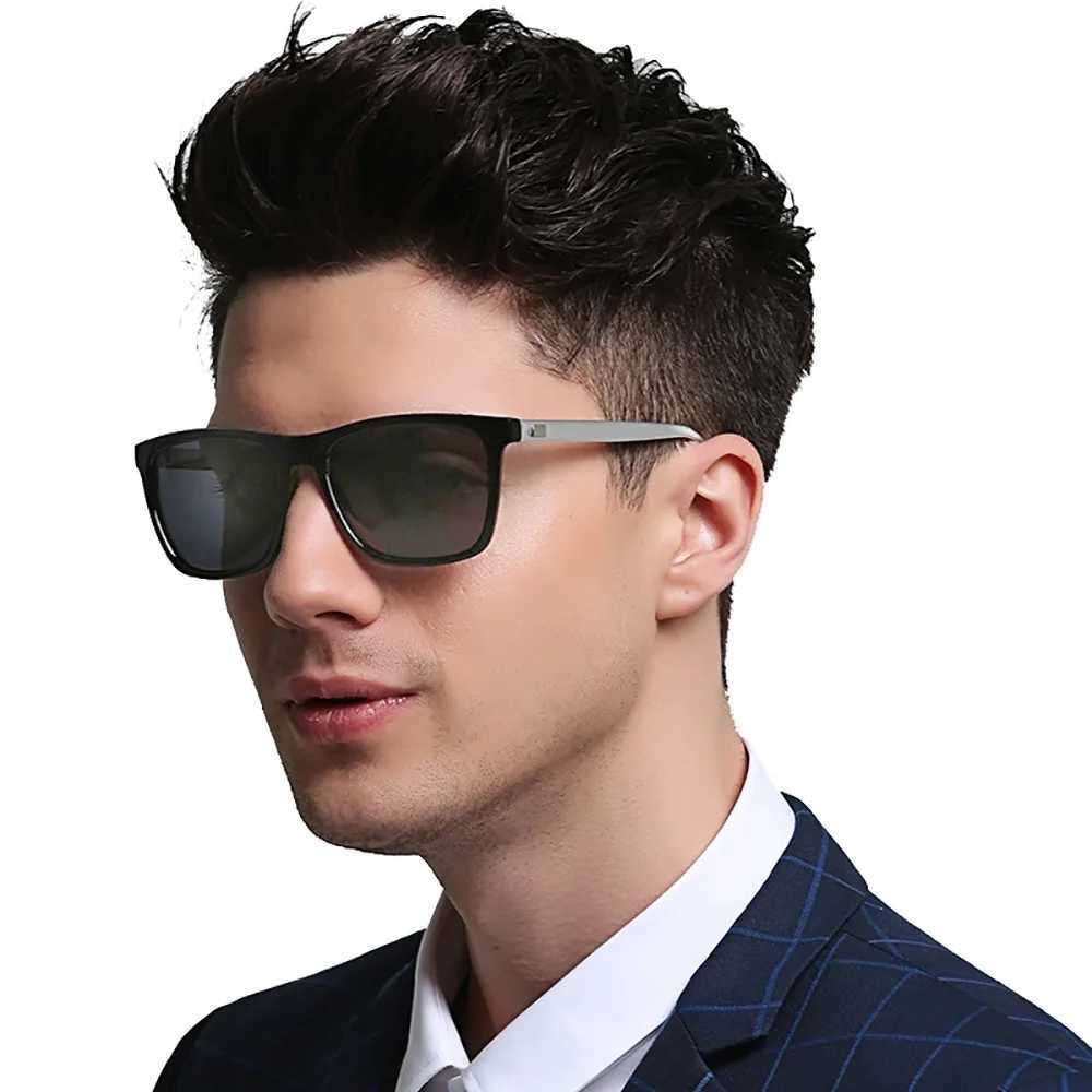 VIVIBEE Color Change Gray Frame Optoelectronic Polarization Sunglasses Mens Square Classic Color Change Glasses Transition Lens Glasses Z250422