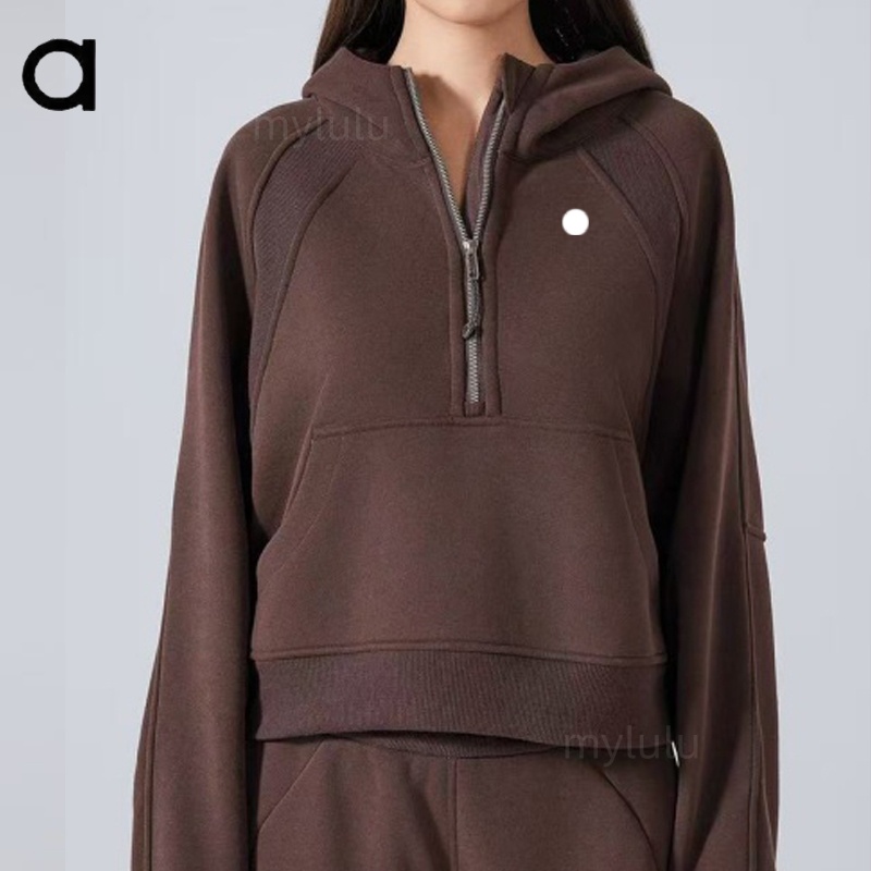 Women Half Zipper A965 Jacket Autumn Hoodies Sweatshirt Yoga Jackets Ladies Sport thick Loose Short Style With Fleece
