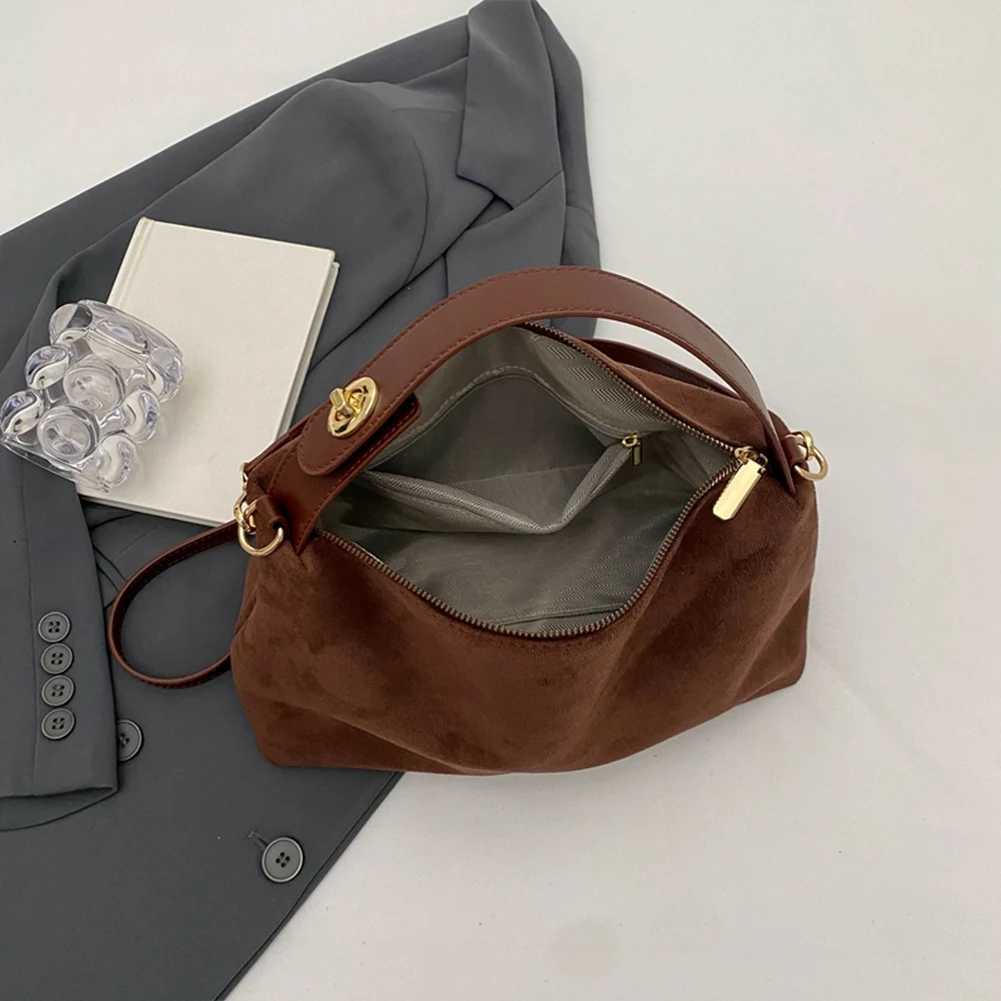 Womens Suede Shoulder Bag Fashionable Crossbody Bag Solid Color Simple Casual Commuter Bag Large Capacity Vintage Womens HandbagXJ250512