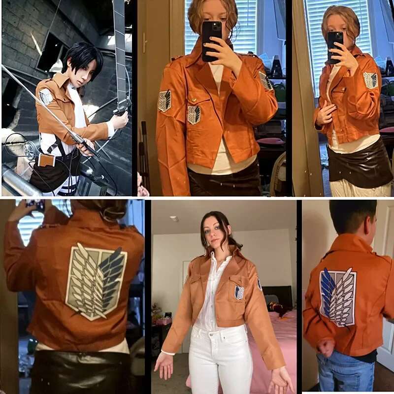 Anime Movie Giant Yellow Jacket Costume Printed Wings Of Freedom Coat Halloween Cosplay Male And Female Dress Up Costumes