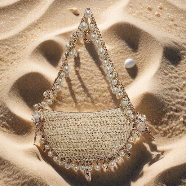 Ins Style Resort Beach Bag Seaside Vacation Tourism Conch Pentagram Handmade Grass Woven Semi Circular Fairy Tote Bag Armpit Handbag KQ