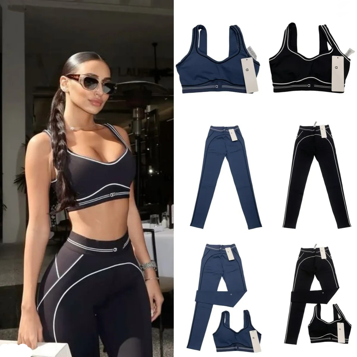 top Yoga Set Seamless Tops Sports Heart Throb Bra+Leggings High End White Striped Low Back Dance Yoga Outfits Summer Women's bra set