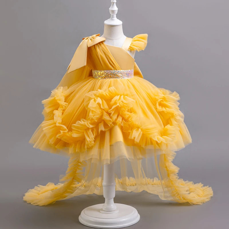 KLFLGD summer girls party dresses flower girl wedding elegant party dress 2-6 year old girl pink tulle tail dress 251119