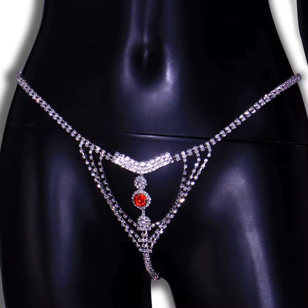 Shiny Crystal Womens Thong Panties With Alloy Body Chain Rhinestone Belly Chain Set Stylish Trendy Body Jewelry for Party Gift