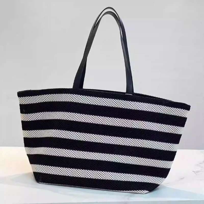 New High Quality Black And White Striped Tote Woven Large Capacity Shoulder Bag Designer's bag