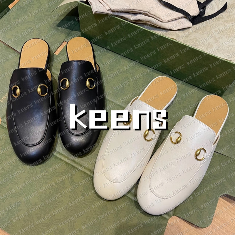 Womens Men Designer Slides Slippers Genuine Leather Mules Women Loafers Metal Chain Comfortable Casual Shoe Lace Velvet Slipper