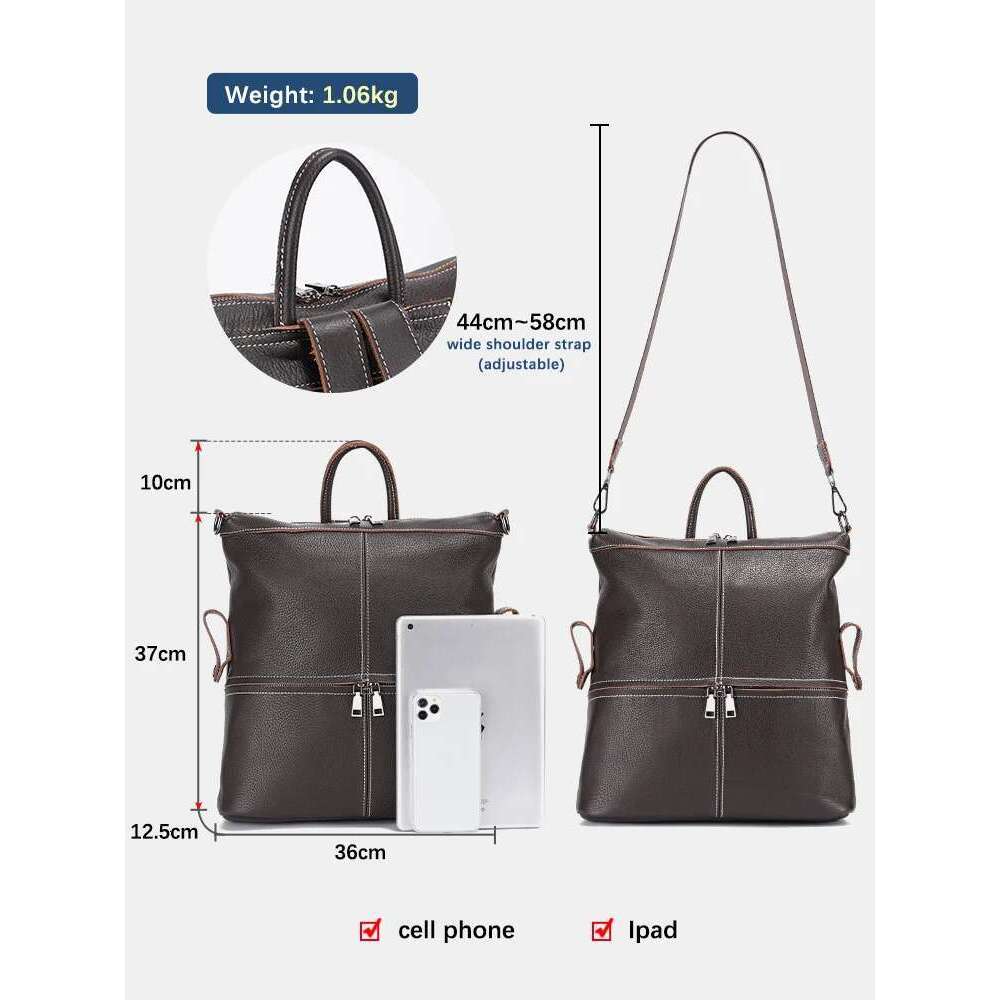 Zency Women S Classic Genuine Leather Travel Backpack Knapsack Big Capacity For Ipad A Laptop Ladies Shoulder Bag With Strap Bag