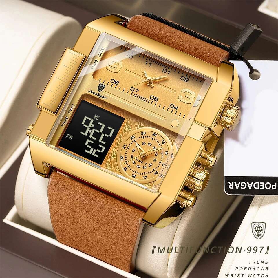 Man Wristwatch Rectangle Waterproof Luminous Day Week Men Watch Digital Multifunction Men's Watches Quartz Reloj