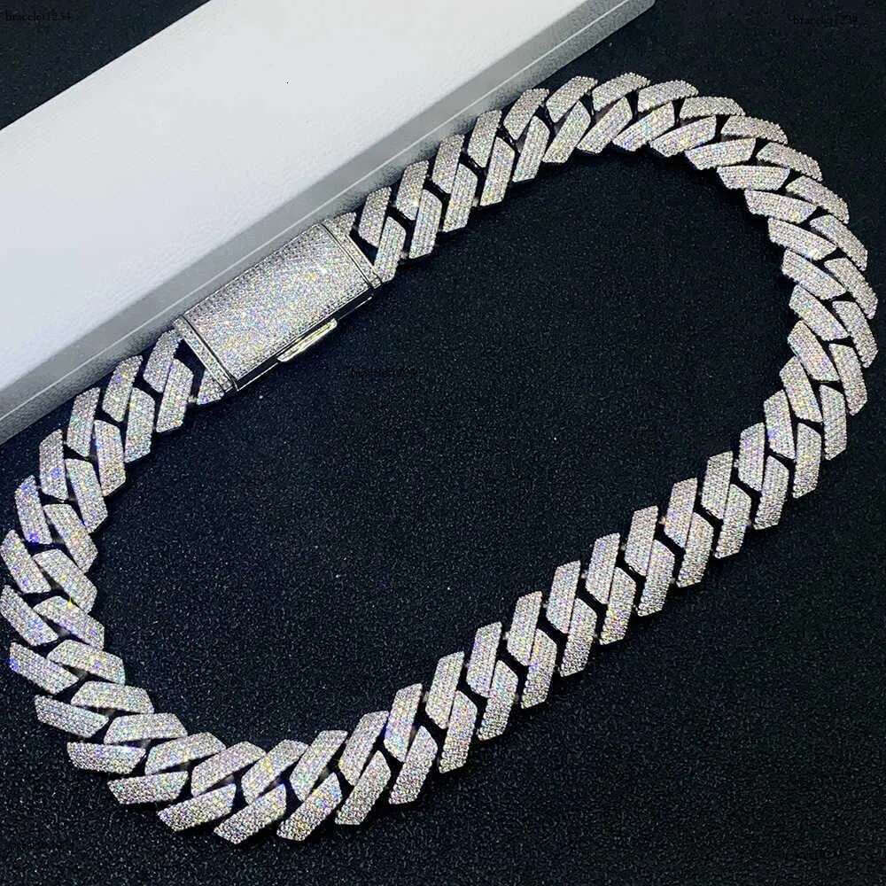 moissanite necklace cuban k chain 20mm 4 row full dia ice out vvs pass dias tester stainless steel plating hiphop men's jewelry bracelet necklace