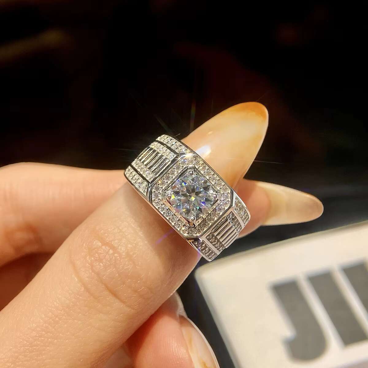 Large Diamond Moissanite Boy Mens Custom Ring 925 Sterling Silverfor Men Wedding Luxury Jewelry