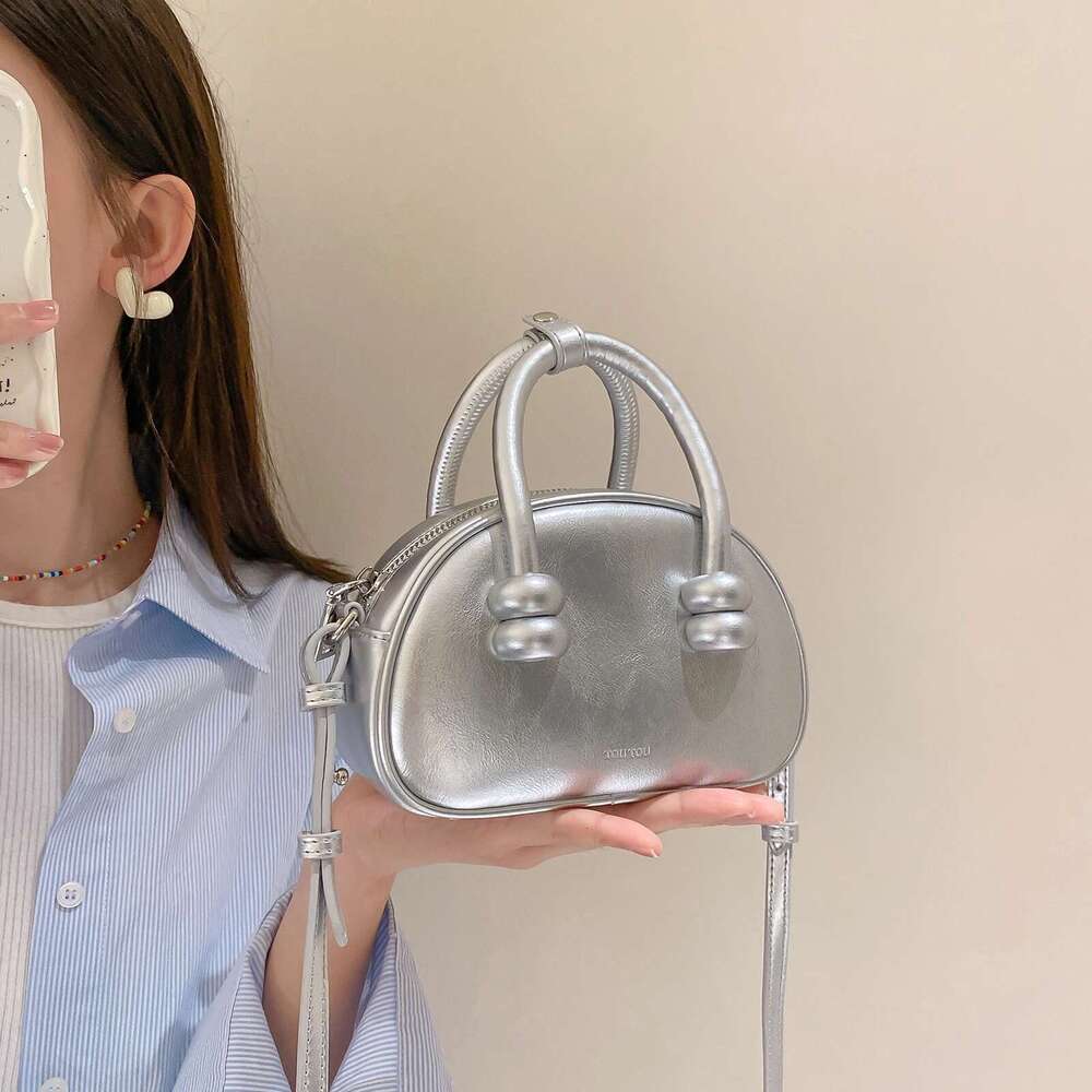 TOUTOU Sier Bowling Bag Sugar Bean With Adjustable Strap Mini Crossbody Shoulder Boston PU Leather Handbag Christmas Gift