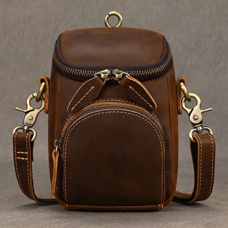 Vintage Leather Pack Men & Women Shoulder Fashion Multi-Pockets Waist Belt Bag For Travel Sports Hiking Cycling Running