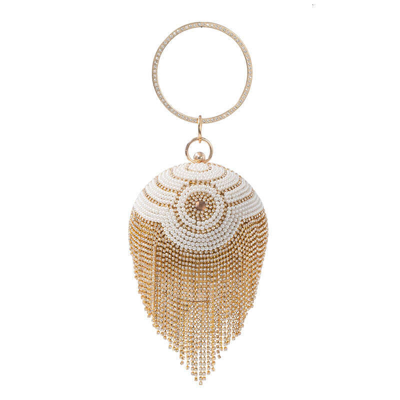 Spherical Pearl Rhinestone Tassel Banquet Small Bag, Fashionable Socialite Versatile Dress Handbag