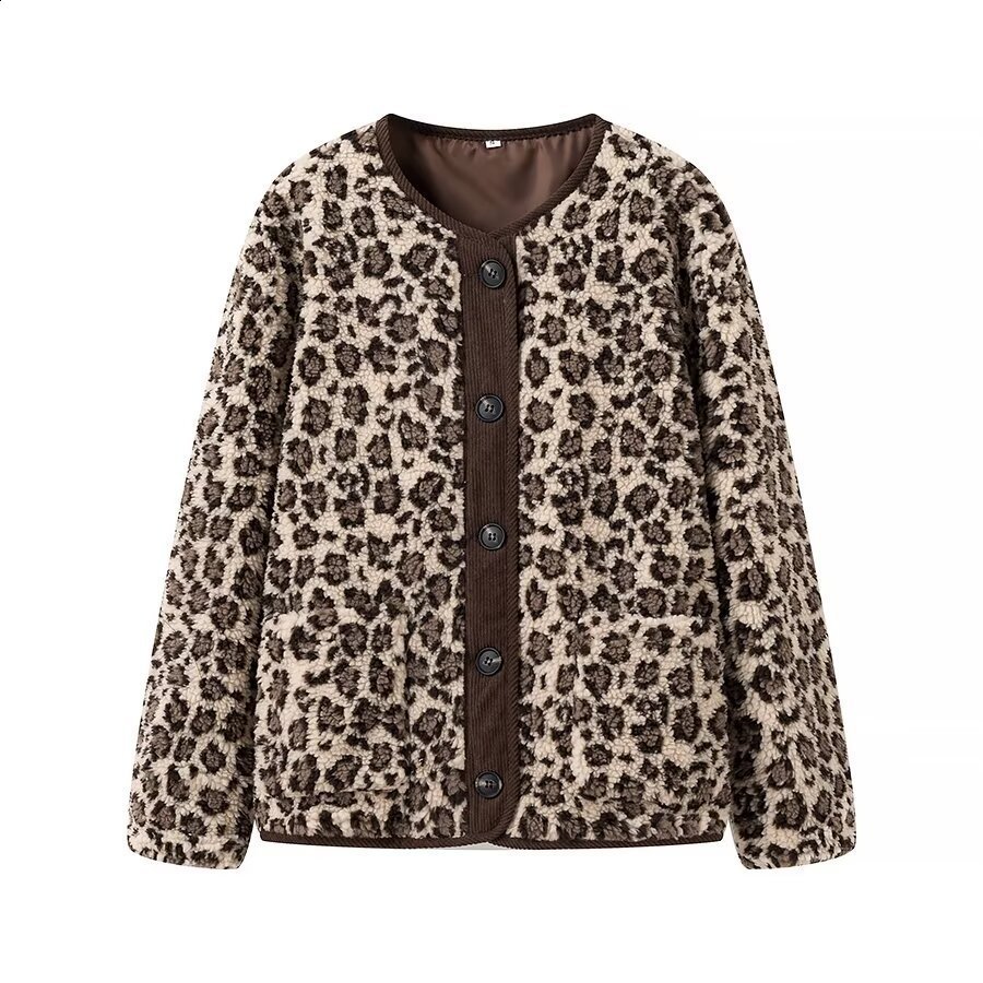 Womens autumn and winter American leopard print casual loose long sleeved jacket for women y240823