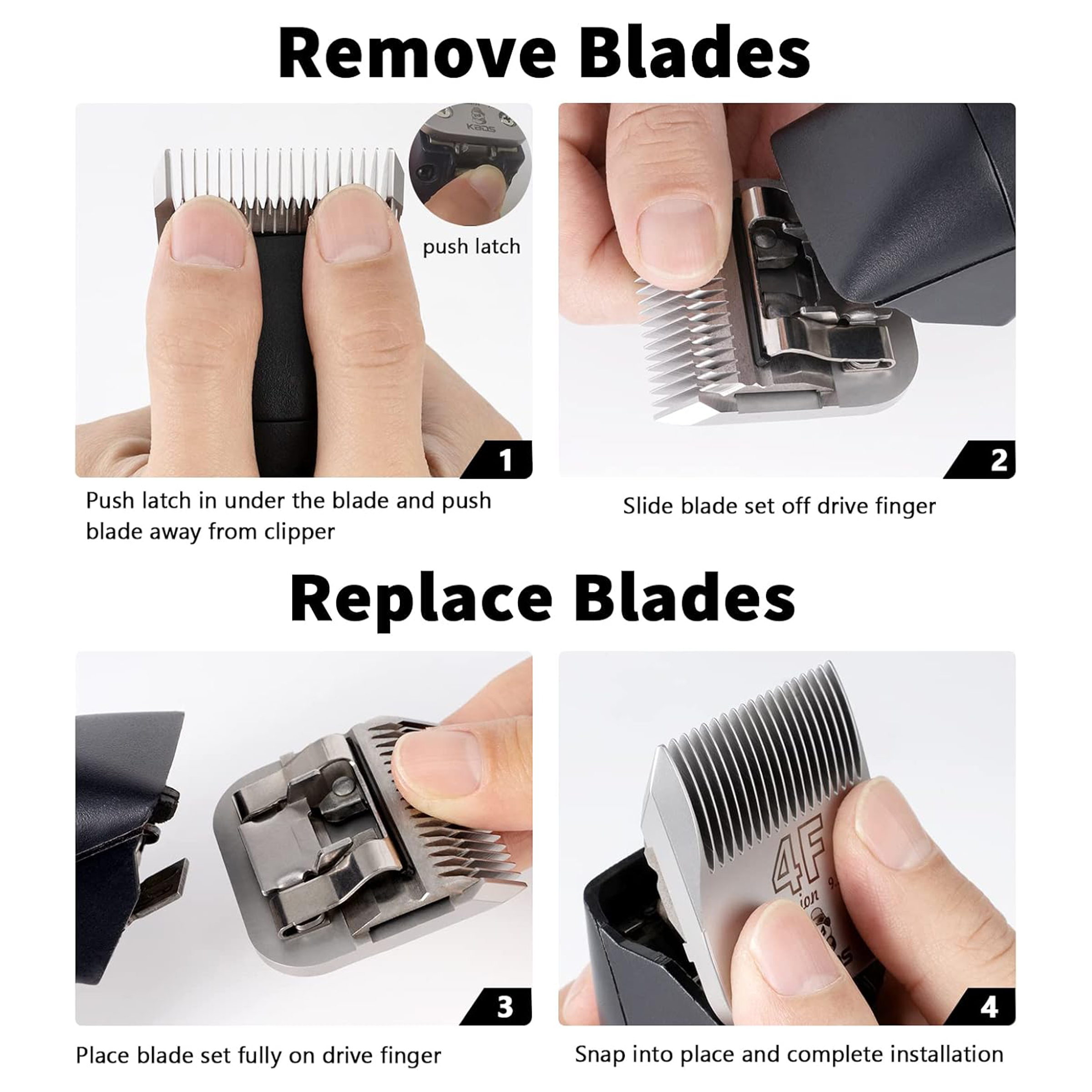 KBDS 7F Ceramic Detachable A5 Pet Dog Grooming Clipper Blades (1/8"-3.2mm) Compatible with Most Andis,Oster A5 Wahl KM Series Clippers(Customizab